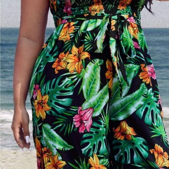Tropical Floral Strapless Jumpsuit - Picture 3 of 4